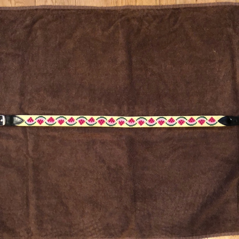 WATERMELON NEEDLEPOINT/LEATHER BELT